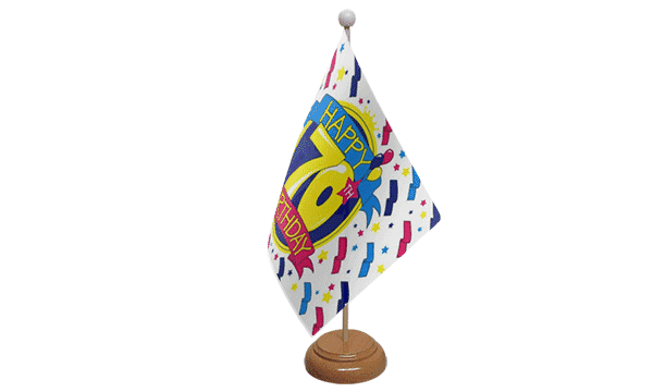 Happy Birthday 70 Tisch-Fahne aus Stoff mit Holzsockel | 22.5 x 15 cm - Bild 1