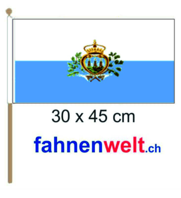 San Marino Fahne am Stab mit Wappen gedruckt | 30 x 45 cm - Bild 1