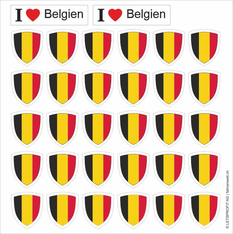 Aufkleber Belgien in Wappenform 30 St&uuml;ck auf Bogen | ca. 12.5 x 12.5 cm - Bild 1