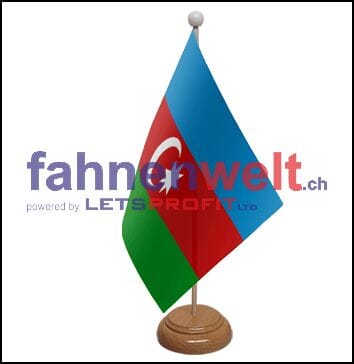 Aserbaidschan Tisch-Fahne aus Stoff mit Holzsockel | 22.5 x 15 cm - Bild 1