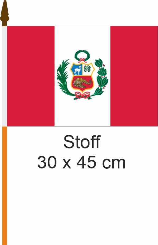 Peru mit Wappen Fahne / Flagge am Stab | 30 x 45 cm - Bild 1