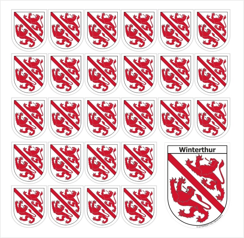 Aufkleber Sticker 8400 Winterthur mit grosser und 26 kleinen Wappen - Bild 1
