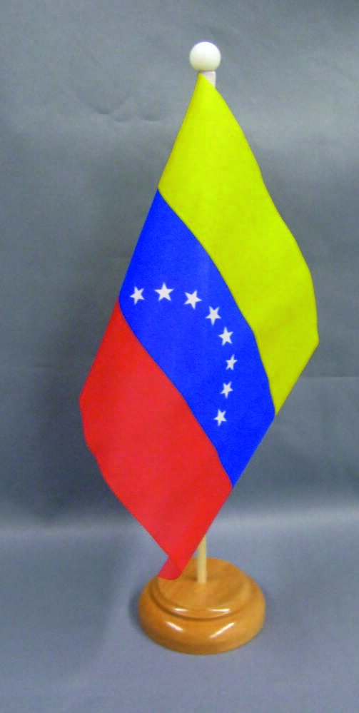 Venezuela Tisch-Fahne aus Stoff mit Holzsockel | 22.5 x 15 cm - Bild 1