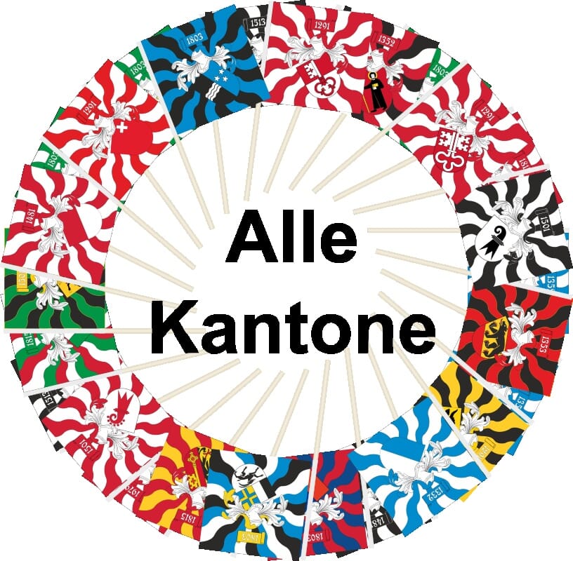 Alle Kantone geflammt Stabfahne aus Stoff | 40 x 40 cm und gr&ouml;sservon je - Bild 1