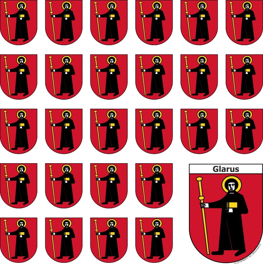 Aufkleber Sticker Glarus mit grosser und 26 kleinen Wappen - Bild 1