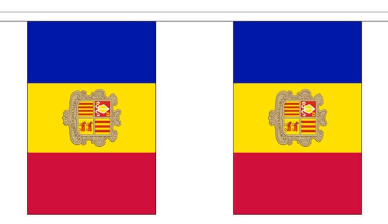 Fahnenkette Andorra gedruckt aus Stoff | 30 Fahnen 15 x 22.5 cm 9 m lang - Bild 1