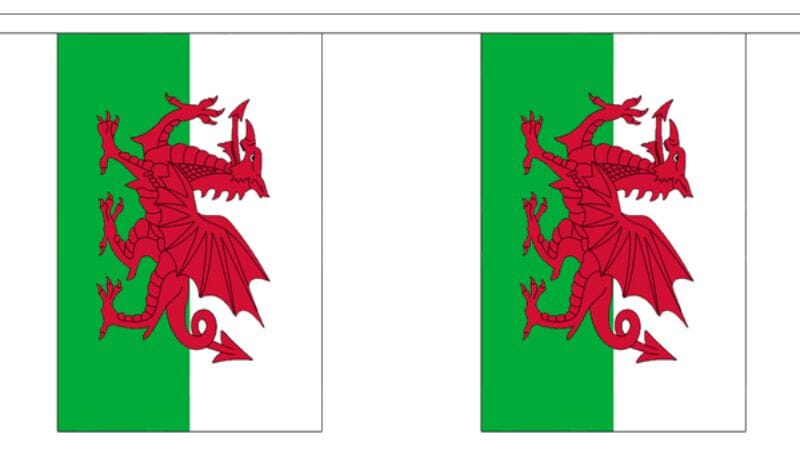 Fahnenkette Wales gedruckt aus Stoff | 30 Fahnen 15 x 22.5 cm 9 m lang - Bild 1