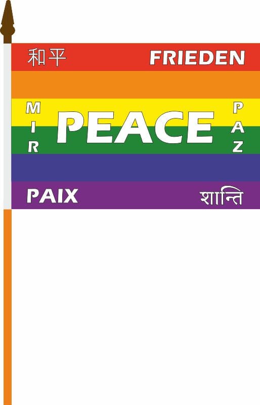 Peace / Regenbogen Fahne am Stab in 7 Sprachen | 30 x 45 cm - Bild 1