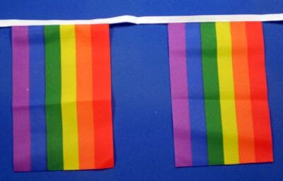 Stoff Fahnenkette Regenbogen gedruckt | 30 Fahnen 15 x 22.5 cm 9 m lang - Bild 1