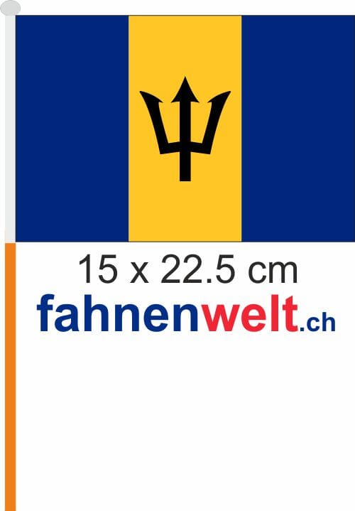 Barbados Fahne / Flagge am Stab Pack &agrave; 4 St&uuml;ck | 15 x 22.5 cm - Bild 1