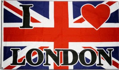 Grossbritannien mit I love London Fahne gedruckt | 90 x 150 cm - Bild 1