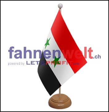 Syrien Tisch-Fahne aus Stoff mit Holzsockel | 22.5 x 15 cm - Bild 1