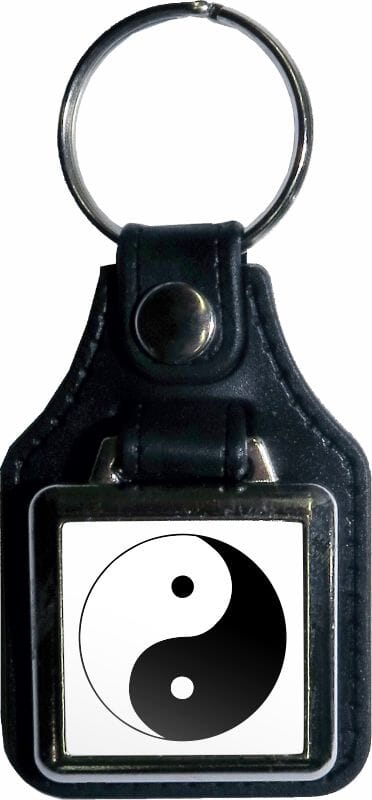 Yin Yang mit weissem Hintergrund Schl&uuml;sselanh&auml;nger aus Metall und Kunstleder | ca. 37 X 85 mm - Bild 1