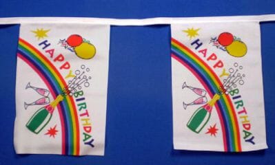Stoff Fahnenkette Happy Birthday / Geburtstag gedruckt | 30 Fahnen 15 x 25 cm 9 m lang - Bild 1