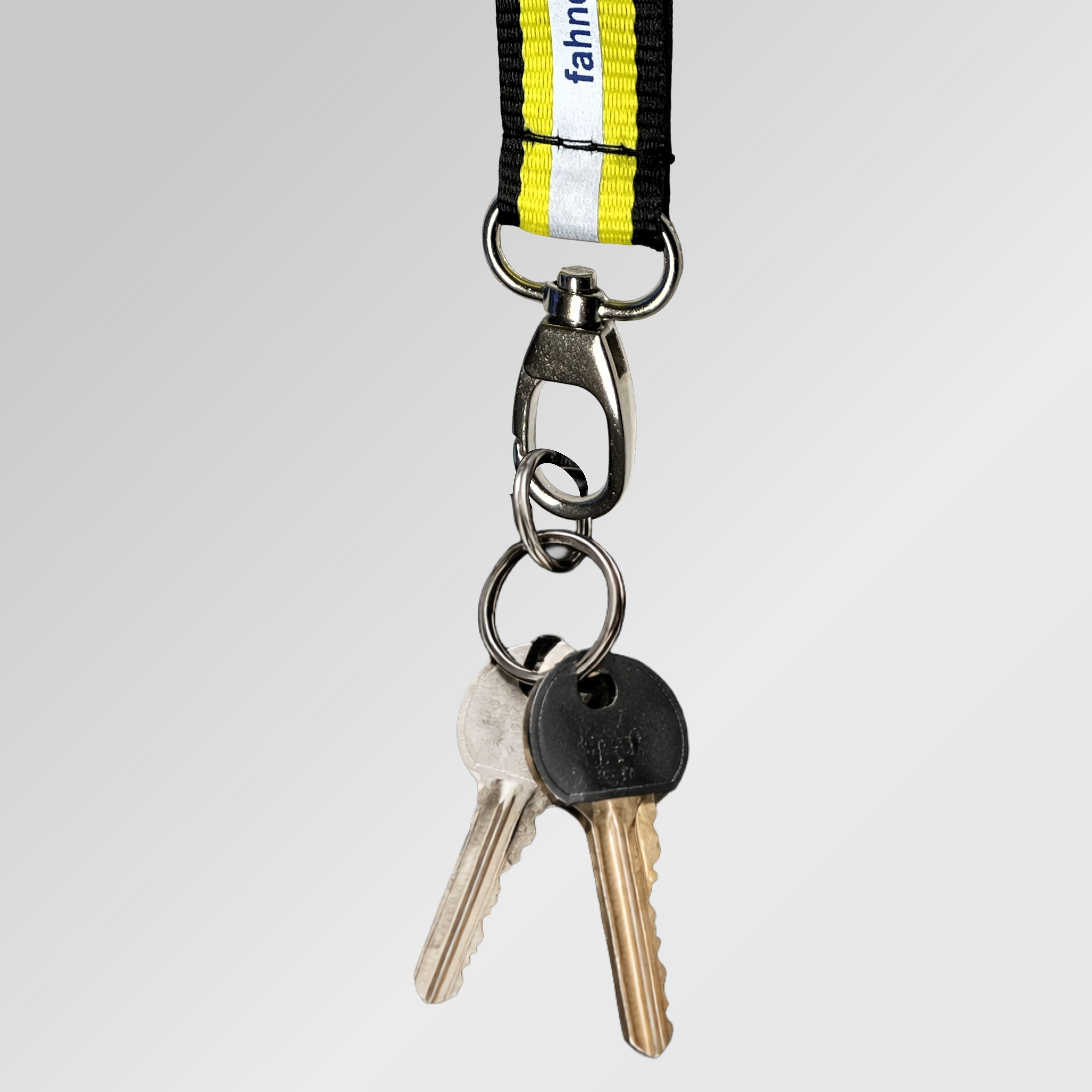 Reflektierendes Schl&uuml;sselband 50 cm leuchtgelb schwarz mit Karabiner und Sicherheitsclip - Bild 2