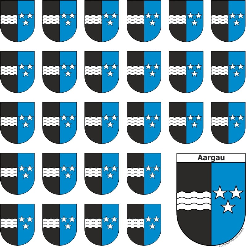 Aufkleber Sticker Aargau mit grosser und 26 kleinen Wappen - Bild 1