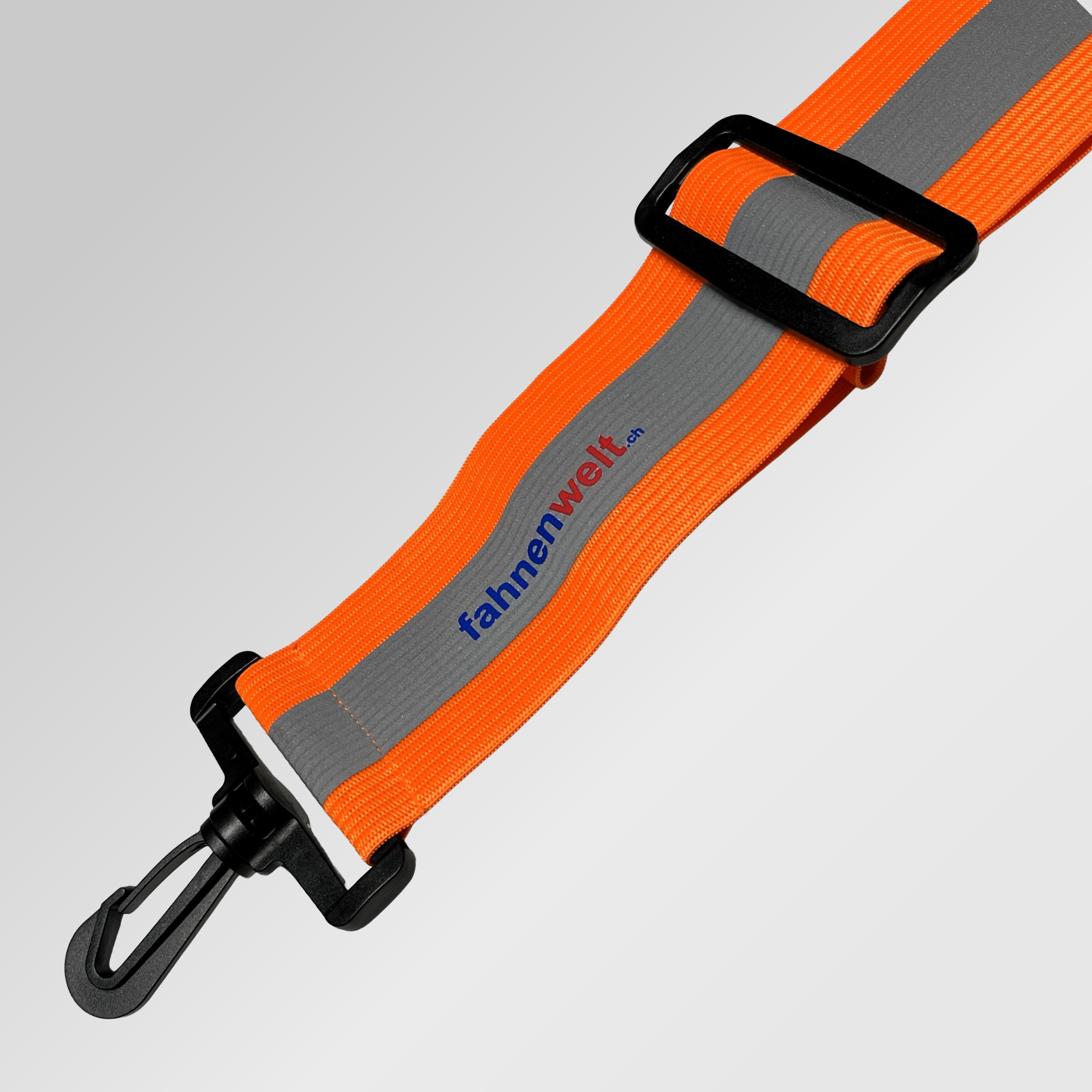 Reflex-Schultergurt Neon-Orange ca. 5 cm breit, verstellbar 53&ndash;74 cm, mit Karabiner - Bild 3