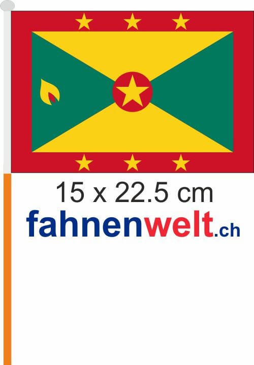 Grenada Fahne / Flagge am Stab Pack &agrave; 4 St&uuml;ck | 15 x 22.5 cm - Bild 1