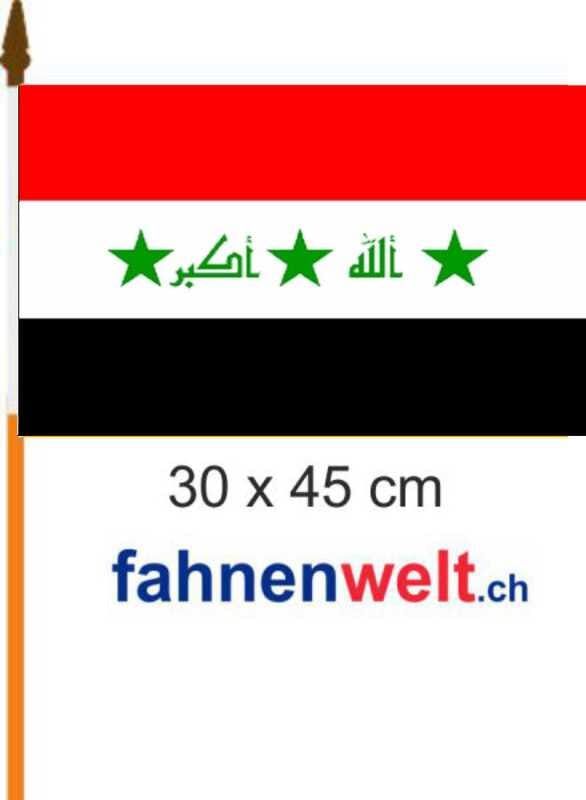 Irak Staatsflagge 2004 - 2008 Fahne am Stab gedruckt | 30 x 45 cm - Bild 1
