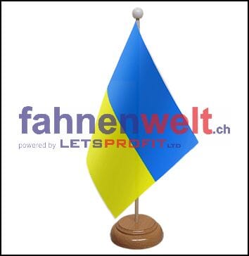 Ukraine Tisch-Fahne aus Stoff mit Holzsockel | 22.5 x 15 cm - Bild 1