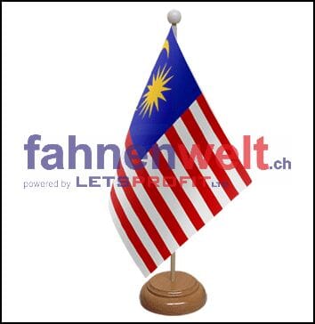 Malaysia Tisch-Fahne aus Stoff mit Holzsockel | 22.5 x 15 cm - Bild 1