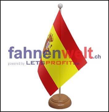 Spanien mit Wappen Tisch-Fahne aus Stoff mit Holzsockel | 22.5 x 15 cm - Bild 1