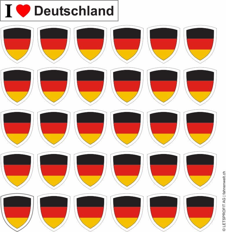Aufkleber Deutschland in Wappenform 30 St&uuml;ck auf Bogen | ca. 12.5 x 12.5 cm - Bild 1