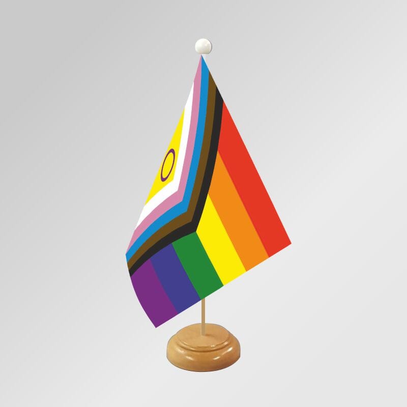Intersex Progress Pride Tisch-Fahne mit Holzsockel | 15x22.5 cm - Bild 1