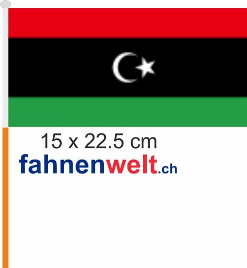 Libyen Fahne / Flagge am Stab Pack &agrave; 4 St&uuml;ck | 15 x 22.5 cm - Bild 1