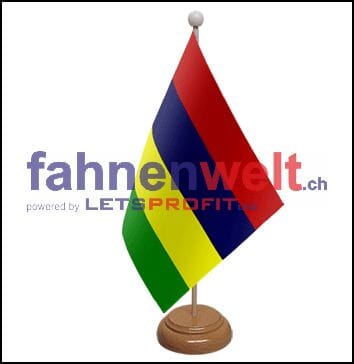 Mauritius Tisch-Fahne aus Stoff mit Holzsockel | 22.5 x 15 cm - Bild 1
