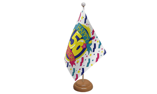 Happy Birthday 50 Tisch-Fahne aus Stoff mit Holzsockel | 22.5 x 15 cm - Bild 1