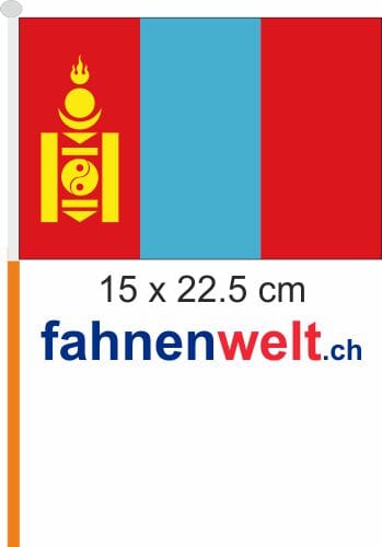 Mongolei Fahne / Flagge am Stab Pack &agrave; 4 St&uuml;ck | 15 x 22.5 cm - Bild 1