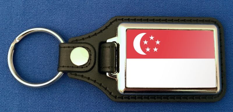 Singapur Schl&uuml;sselanh&auml;nger aus Metall und Kunstleder | ca. 95 X 37 mm - Bild 1