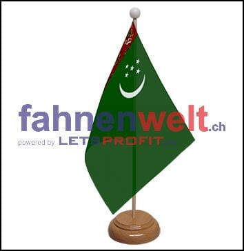 Turkmenistan Tisch-Fahne aus Stoff mit Holzsockel | 22.5 x 15 cm - Bild 1