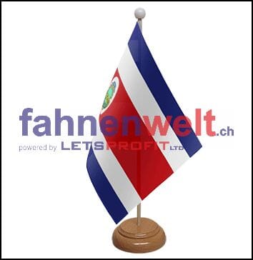 Costa Rica Tisch-Fahne aus Stoff mit Holzsockel | 22.5 x 15 cm - Bild 1
