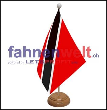 Trinidad und Tobago Tisch-Fahne aus Stoff mit Holzsockel | 22.5 x 15 cm - Bild 1