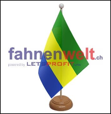 Gabun Tisch-Fahne aus Stoff mit Holzsockel | 22.5 x 15 cm - Bild 1
