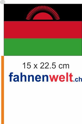 Malawi Fahne / Flagge am Stab Pack &agrave; 4 St&uuml;ck | 15 x 22.5 cm - Bild 1