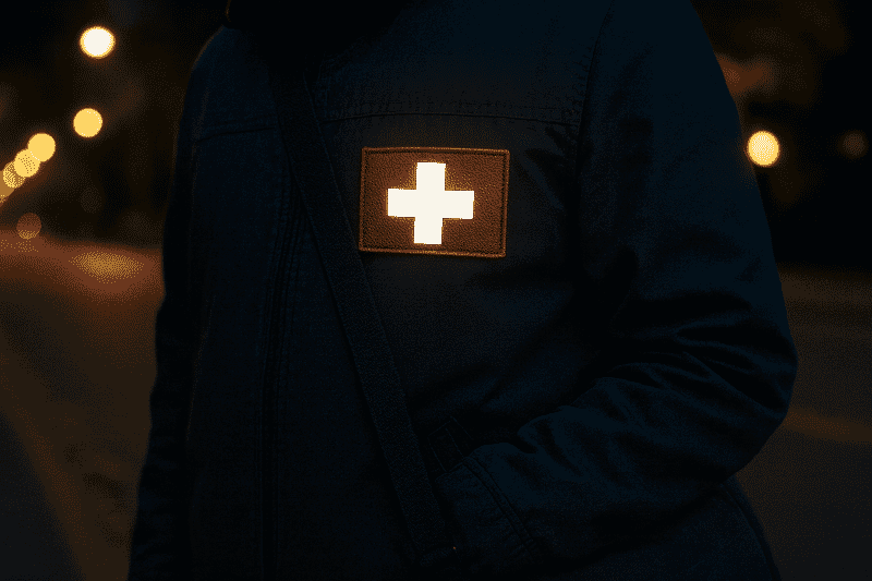 Patch Sticker zum aufb&uuml;geln Schweiz mit reflektierendem Kreuz| 5 x 8 cm - Bild 2