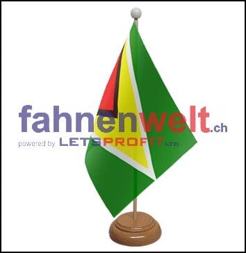 Guyana Tisch-Fahne aus Stoff mit Holzsockel | 22.5 x 15 cm - Bild 1