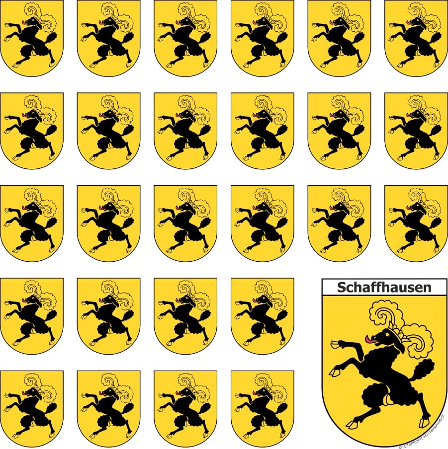 Aufkleber Sticker Schaffhausen mit grosser und 26 kleinen Kantons-Wappen - Bild 1