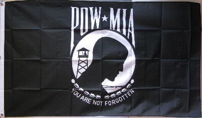 POW / MIA weisses Logo auf schwarzer Fahne| 90 x 150 cm - Bild 1