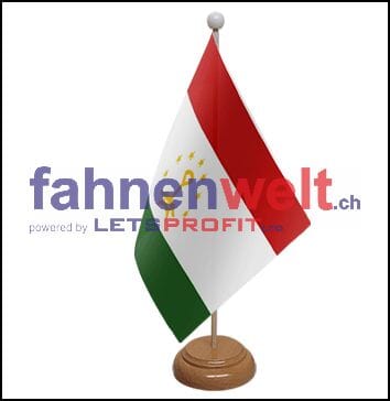 Tadschikistan Tisch-Fahne aus Stoff mit Holzsockel | 22.5 x 15 cm - Bild 1