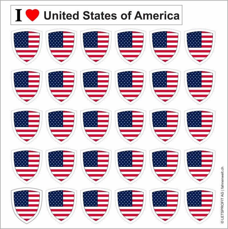 Aufkleber USA in Wappenform 30 St&uuml;ck auf Bogen | ca. 12.5 x 12.5 cm - Bild 1