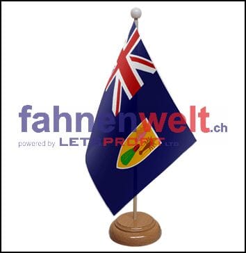 Turks und Kaikos Inseln Tisch-Fahne aus Stoff mit Holzsockel | 22.5 x 15 cm - Bild 1