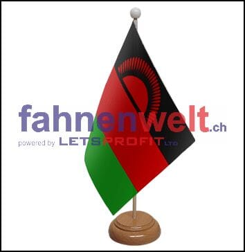 Malawi Tisch-Fahne aus Stoff mit Holzsockel | 22.5 x 15 cm - Bild 1