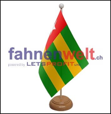 Togo Tisch-Fahne aus Stoff mit Holzsockel | 22.5 x 15 cm - Bild 1