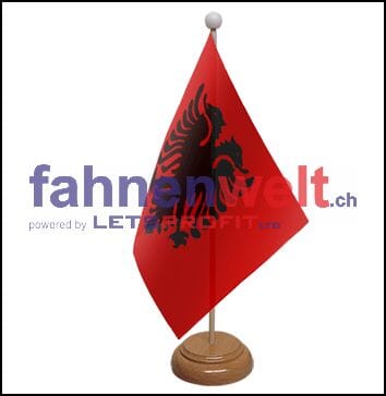 Albanien Tisch-Fahne aus Stoff mit Holzsockel | 22.5 x 15 cm - Bild 1