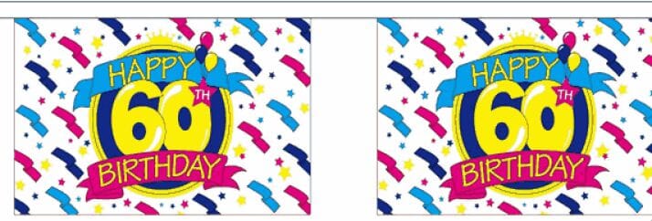 Stoff Fahnenkette Happy Birthday 60 | 30 Fahnen 15 x 25 cm 9 m lang - Bild 1