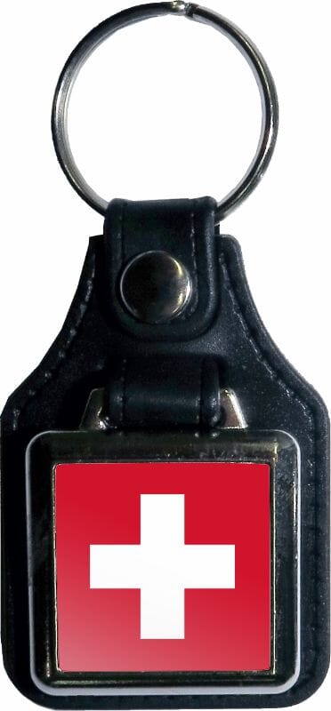Schweiz Schl&uuml;sselanh&auml;nger quadratisch aus Kunstleder und Metall | 37 x 85 mm - Bild 1